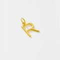 Macro detail of a polished gold letter R pendant with smooth metallic texture - Letter R / 925 Silver