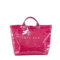 Glossy crocodile pattern tote bag in hot pink featuring a modern minimalist design - Rose Red