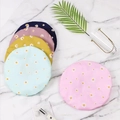 Waterproof shower cap set with daisy prints in navy blue, pink, and yellow colors - Light Green Daisy