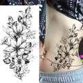 Black sketch floral tattoo sticker featuring roses shown on waist for women - Pattern BK-035