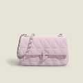Bolso cruzado acolchado rosa, elegante bolso de cadena con cierre giratorio para mujeres. - Rosa