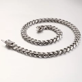 Silver stainless steel Cuban chain necklace featuring a crystal-set crown clasp detail - 71CM / Steel Inlaid with Stones