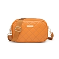 Bright orange quilted crossbody camera bag with adjustable strap and gold hardware - Dark Brown