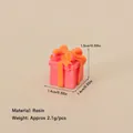 Miniature pink resin Christmas gift box with orange bow for DIY miniature scene decor - No.46 - Resin Mini Gift Box - Pink
