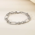 Silver stainless steel chain bracelet with alternating rope and smooth link design - Steel Color (Silver)