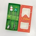 Christmas stainless steel spoon and fork set with snowman and tree in festive red gift box - Silver Snowman/Tree [2PCS] Machine Polished