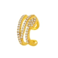 Χρυσό σκουλαρίκι ear cuff τριών στρώσεων με ζιργκόν για αυτιά χωρίς τρύπες - Επιχρυσωμένο 12095