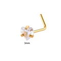 L-shaped gold nose stud featuring 3mm heart-shaped clear cubic zirconia stone - L-Shape Heart Zirconia (Gold)