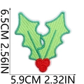 Detailed measurement of holly leaf and red berry Christmas embroidery patch, 6.5cm x 5.9cm - Letter V