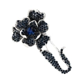 Floral brooch pin with vintage silver finish and dark blue rhinestones in pavé setting - Pave Blue Flower (CZ0026) / Dark Blue