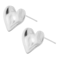 Macro-opname van gepolijste hartvormige oorbellen van 304 rvs met 3D-golfpatroon - Zilver (D193)