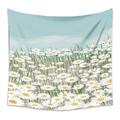 Detail view of bohemian daisy tapestry with white flowers and light blue sky background - 73X95CM (Cross-border Brushed) / ZJ623-40/Realistic Daisy Field