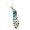 Peacock pendant necklace with colorful rhinestones and light blue enamel in silver finish - Multicolor Rhinestone Peacock