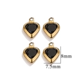 Set of four 8mm golden stainless steel heart charms with black crystals for jewelry DIY - Single Hole-Black / Gold