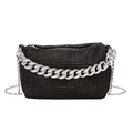 Fashionable black rhinestone evening clutch bag with sparkling silver Cuban chain strap - Black