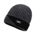 Bonnet d'hiver pour hommes en maille épaisse avec doublure polaire et écusson GD noir - Gris