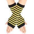 Detail of yellow and black striped fingerless arm sleeves with knit texture and thumb hole - One Size / Black And Yellow Striped (8)