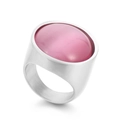 23mm wide stainless steel punk ring featuring a large oval pink cat eye gemstone - Silver Base Pink Cat Eye (KR108104-K)