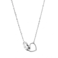 Elegant silver interlocking heart pendant necklace with shimmering zircon accents - Large Double Heart White Gold Color (762)