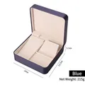 Navy blue PU leather jewelry set box with white velvet lining and three-compartment design - Blue