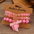 Ensemble de bracelets de perles roses bohèmes avec charm arbre doré sur carte - Rose Doux (M-541)