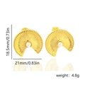 Elegant gold titanium fan-shaped earrings with white pearls and textured finish - Style 6-Fan Textured Pearl
