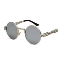 Retro steampunk round sunglasses with golden metal frame and dark grey lenses for unisex style - Silver Frame White Mirror C1