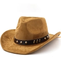 Classic brown western cowboy hat with leather rivet band in high-quality wool felt finish - M (56-58cm) / Khaki