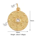 Close-up of 15mm gold pendant with clear zircon center and embossed dot textures - Gold/Round Zircon