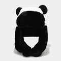 Plush panda winter hat with cute ears and warm black and white faux fur design - Trapper Hat Style / Black