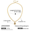 Gold plated stainless steel snake chain necklace with embossed oval pendant and crystals - Jdn0204044