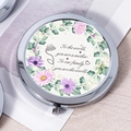 Silver folding compact mirror with floral design and Mother's Day quote for family - Praise To Mother