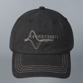 Close-up detail of a black washed cotton baseball cap with 'OPPORTUNITY' embroidery - Black