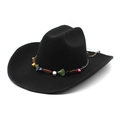 Black wool felt western cowboy hat with colorful bohemian bead band for men and women - M (56-59cm) / Black