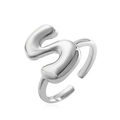 Adjustable silver-plated open ring with modern S-shaped abstract letter design - S