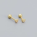 Golden heart-shaped S925 silver stud earrings with three sparkling white zircons - 925 Silver / Gold