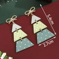 Christmas tree alloy earrings with gold bow and green geometric layers, 5.4cm height - Polka Dot Tiered Christmas Tree Long-SD61327