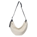 Sac bandoulière croissant beige minimaliste avec bandoulière réglable noire et zip - Blanc