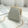 Sage green quilted mini wallet with vintage gold metal clasp and chain strap - Style 1 / Gray