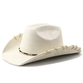 Klassischer weißer Western-Cowboyhut aus Wildlederimitat mit goldener Panzerkette - M (56-58cm) / Beige