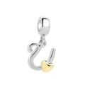 U-shaped silver alphabet pendant with a gold heart detail for bracelets and necklaces - Letter U