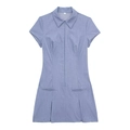 Kortmouwige polo-jurk met ritssluiting en geplooide rok in stijlvol grijsblauw - XS / Saffierblauw