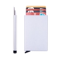 Silver aluminum RFID blocking card holder with slim pop-up business card design - Silver