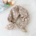 Khaki cotton linen headscarf with white lace trim and geometric pattern details - Khaki Zigzag Triangle