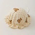 Detail of baby cotton bonnet with cute brown bear print and ruffled edges with ties - 35-43cm (0-12 Months) / Polka Dot Bear