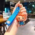 Horror movie Chucky character PVC keychain with blue strap and gold ring for bag charms - Red Hair Spooky Doll (B343-7) / Single Piece