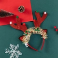 Christmas reindeer antler headband with red glitter, pom poms and glowing LED light - LED Red Antlers / Red