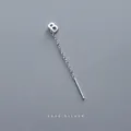 Minimalist S999 sterling silver long chain earring with letter B pendant on dark grey base - Letter B