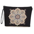 Neceser de lona negra con diseño de mandala floral y cierre de cremallera plateada - Estilo 3 - Negro Azul Rojo Ladrillo Mandala