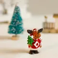 Miniature resin reindeer figurine wearing a red Christmas sweater and holding a green tree - Xmas Tree Reindeer / 3.5x2x5cm